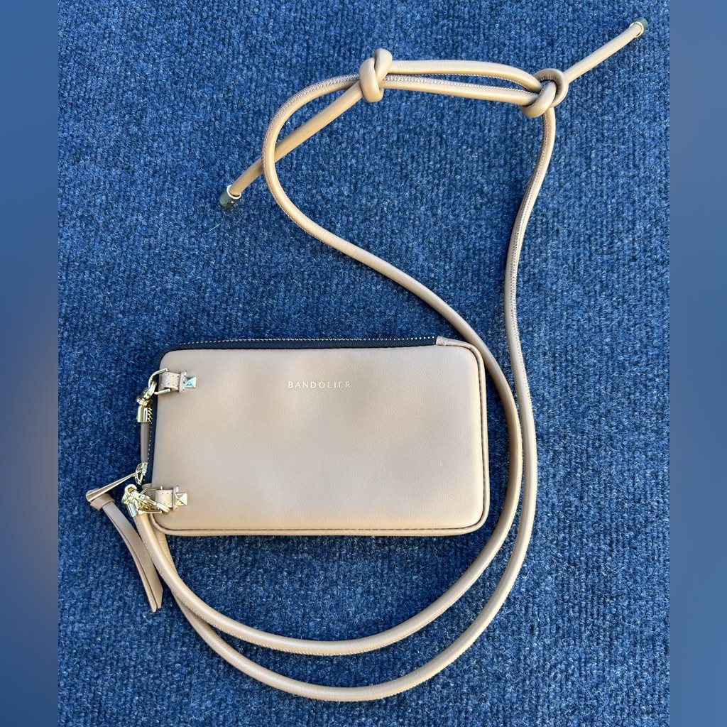 Bandolier Smooth Leather Expanded Pouch With Strap Tan/Gold